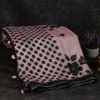 Semi Silk Kota Peach Saree with Black Floral Digital Print - Kleem Boutique