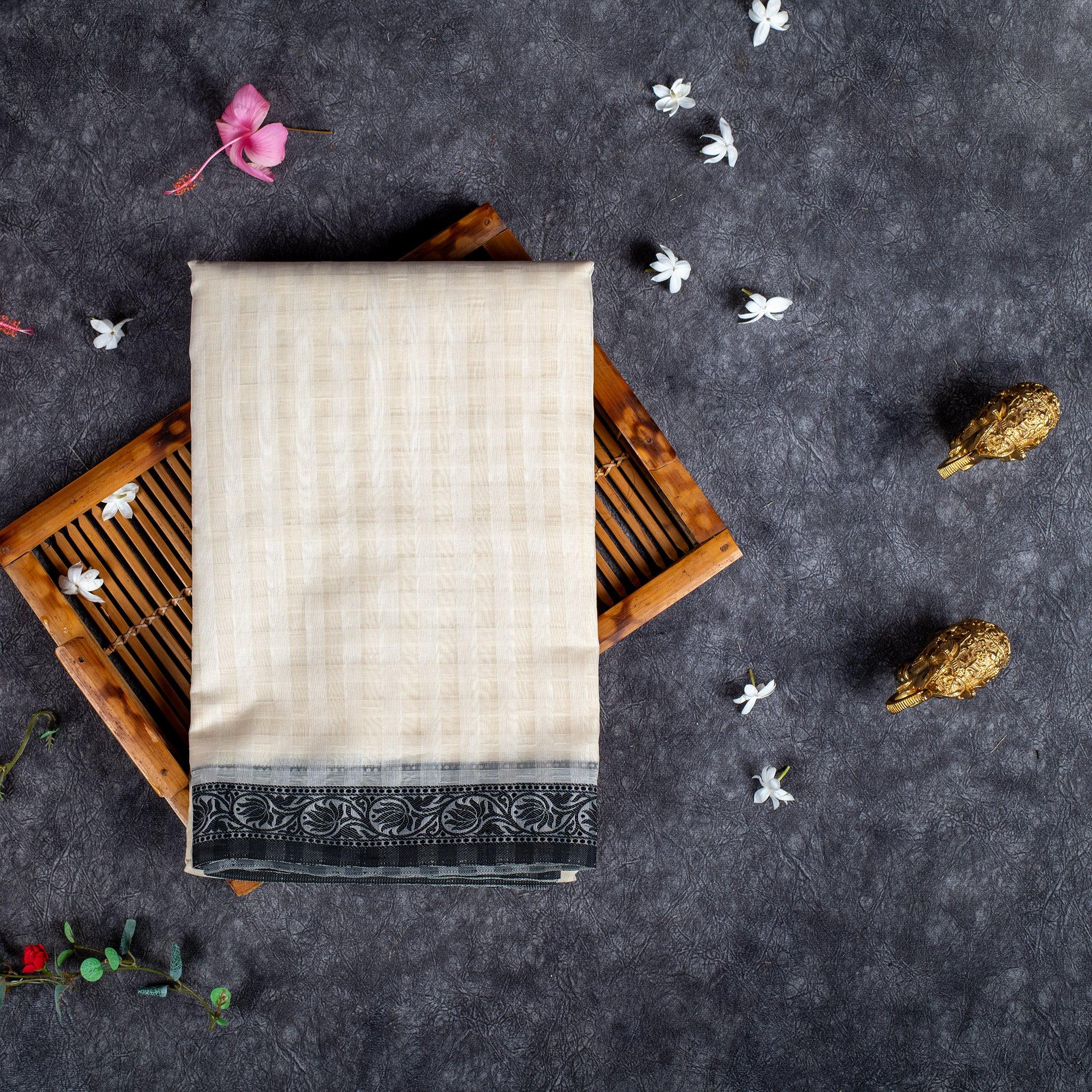 Handloom Cotton Weaving Saree - Cream - Kleem Boutique