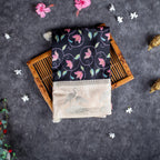 Handloom Masaroo Crepe Silk Saree with Digital Prints – Elephant Grey - Kleem Boutique