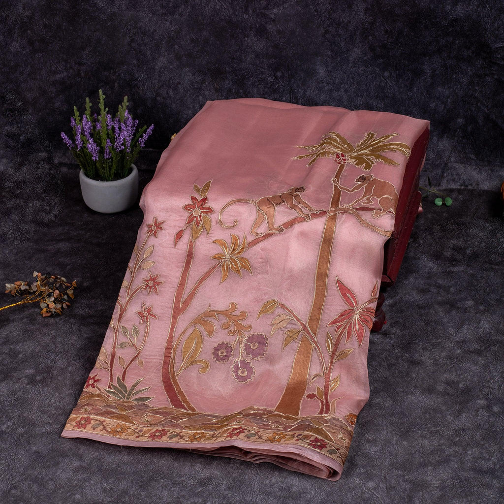 Organza Saree – Animal & Floral Appliqué Jungle Concept - Kleem Boutique