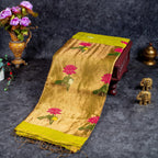 Matka Silk Jamdani Lotus Design Saree – Handwoven Heritage Elegance-Mehandi Green - Kleem Boutique