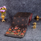 Tissue Organza Saree with Horizontal Zari Lines & Aari Border – Black - Kleem Boutique