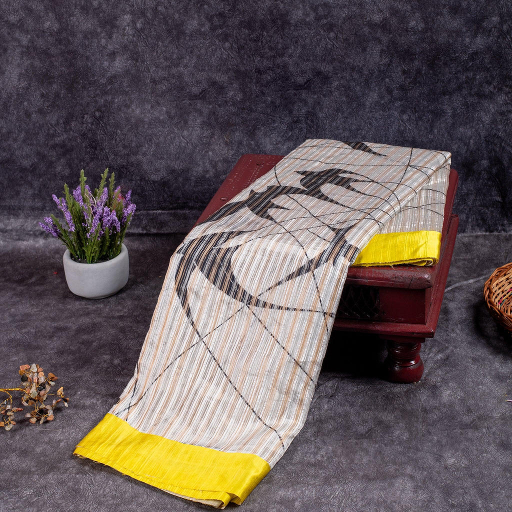 Pure Handloom Tissue Kora Saree – Digital Print Elegance - Kleem Boutique