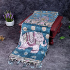 Semi Tussar Silk Saree – Kalamkari Floral & Animal Motifs - Kleem Boutique