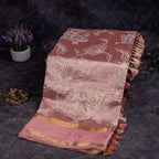 Pure Handloom Blush Pink Tissue Organza Saree – Peacock Appliqué - Kleem Boutique