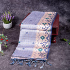 Semi Tussar Silk Saree – Zari Checks with Jamdani Print Border - Kleem Boutique