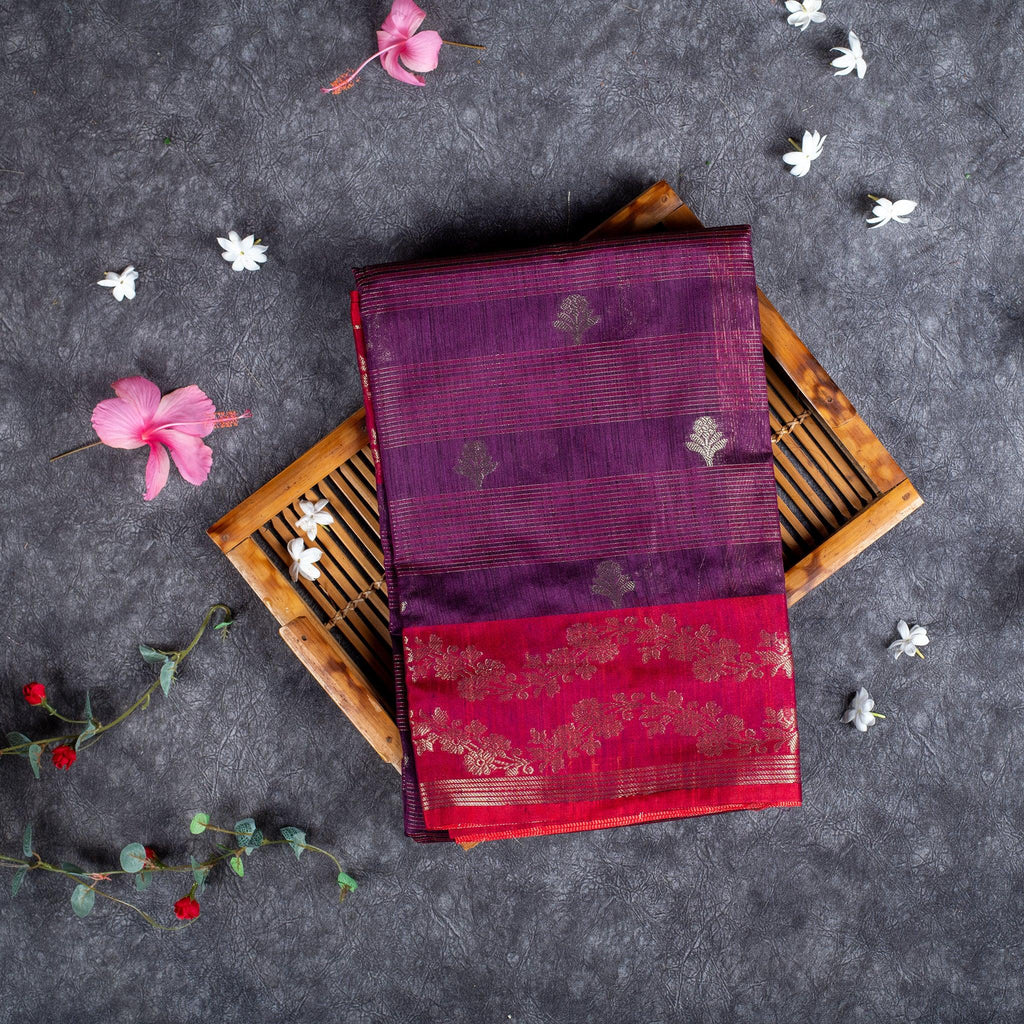 Handloom Cotton Weaving Saree - Wine Colour - Kleem Boutique