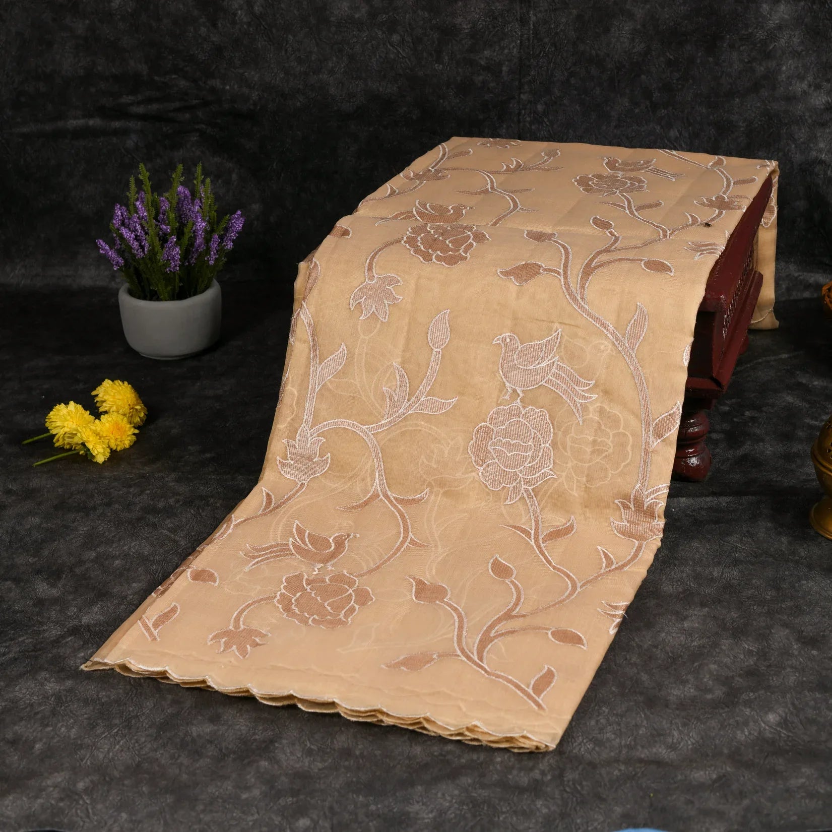 Soft Tissue Organza Off-White Saree with Tissue Applique Floral Design - Kleem Boutique Main image