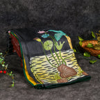 Pure Handloom Tussar Silk Elephant Grey Saree with Kantha Work Embroidery - Kleem Boutique