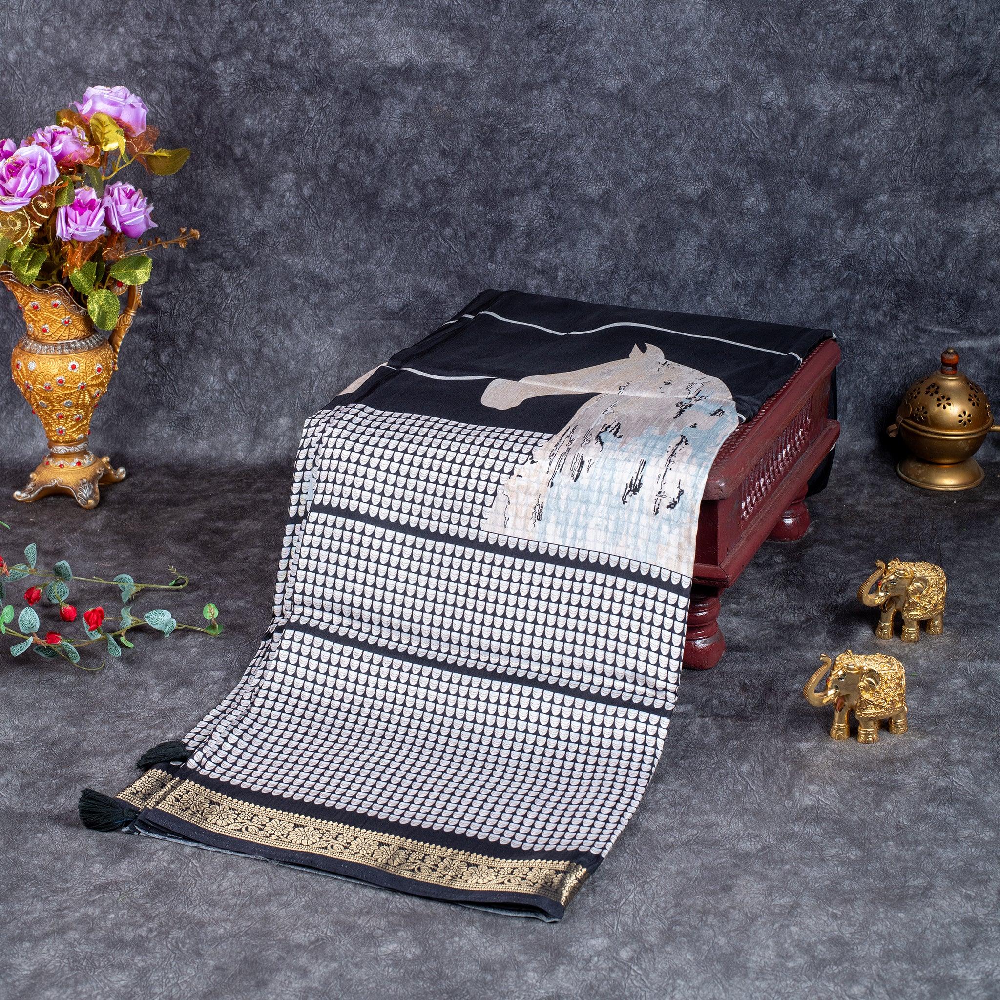 Saundarya Silk Saree – Classic Black & White Combination - Kleem Boutique