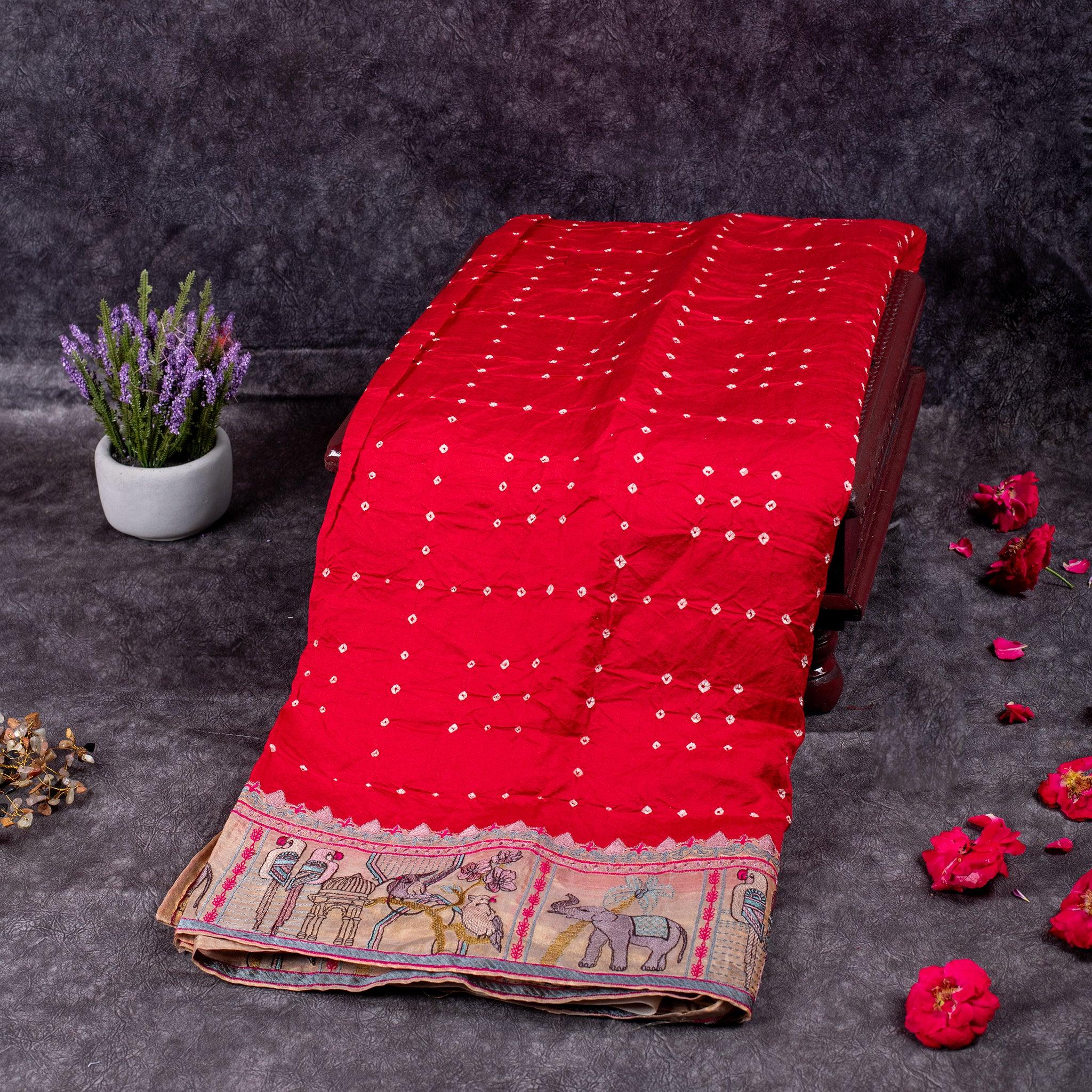Handloom Silk Bandhani Saree – Designer Border Party Wear - Kleem Boutique Main image