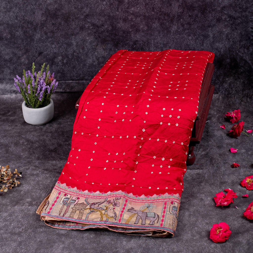 Handloom Silk Bandhani Saree – Designer Border Party Wear - Kleem Boutique