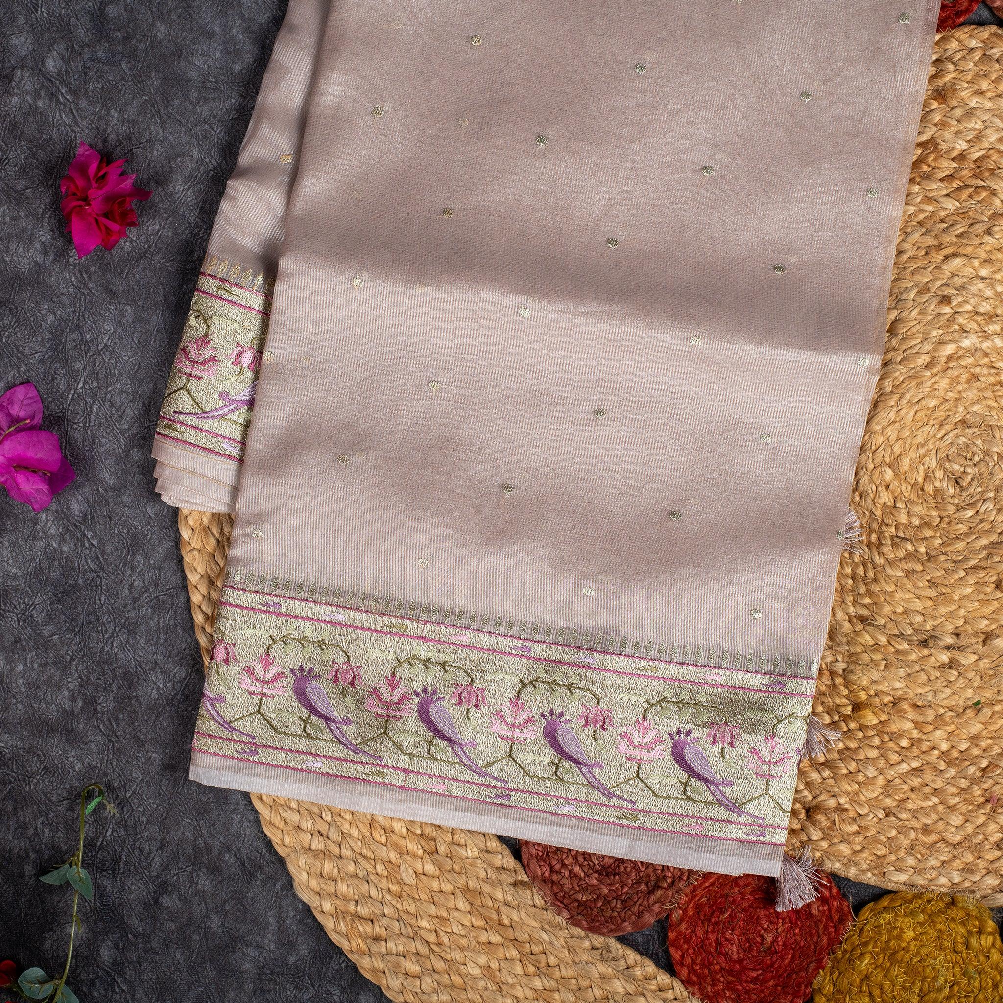 Tissue Organza Saree with Paithani-Inspired Border - Mauve - Kleem Boutique Main image