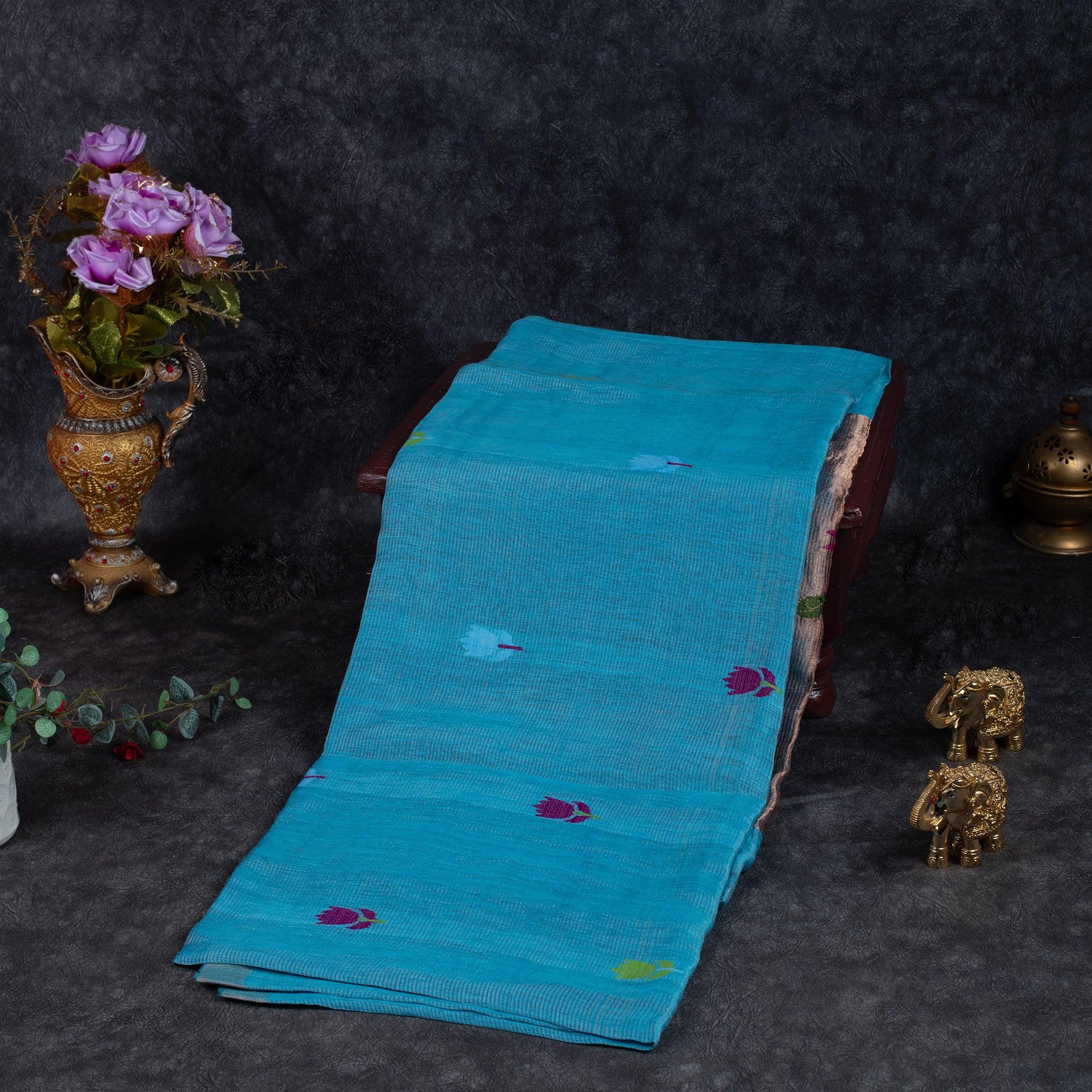 Matka Silk Jamdani Lotus Design Saree – Handwoven Heritage Elegance - Kleem Boutique Main image