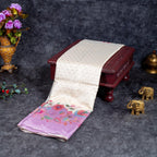Handloom Kota Silk Saree with Digital Prints – Cream & Lavender - Kleem Boutique