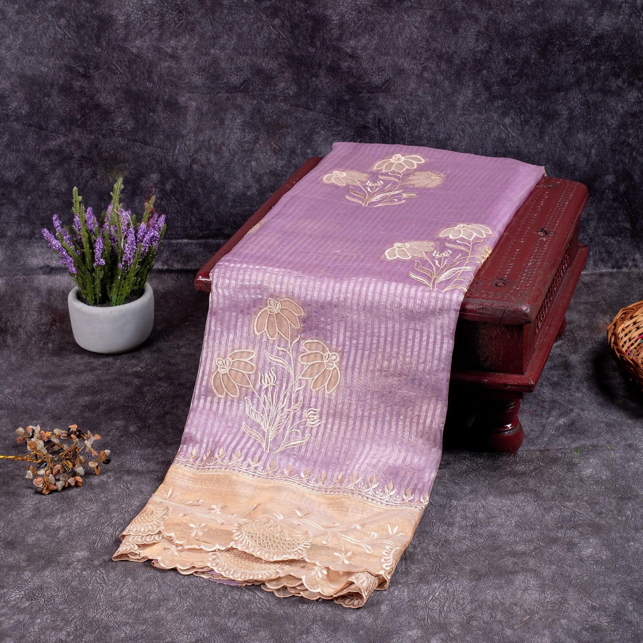 Pure Handloom Tissue Kora Saree – Applique & Embroidery Work - Kleem Boutique