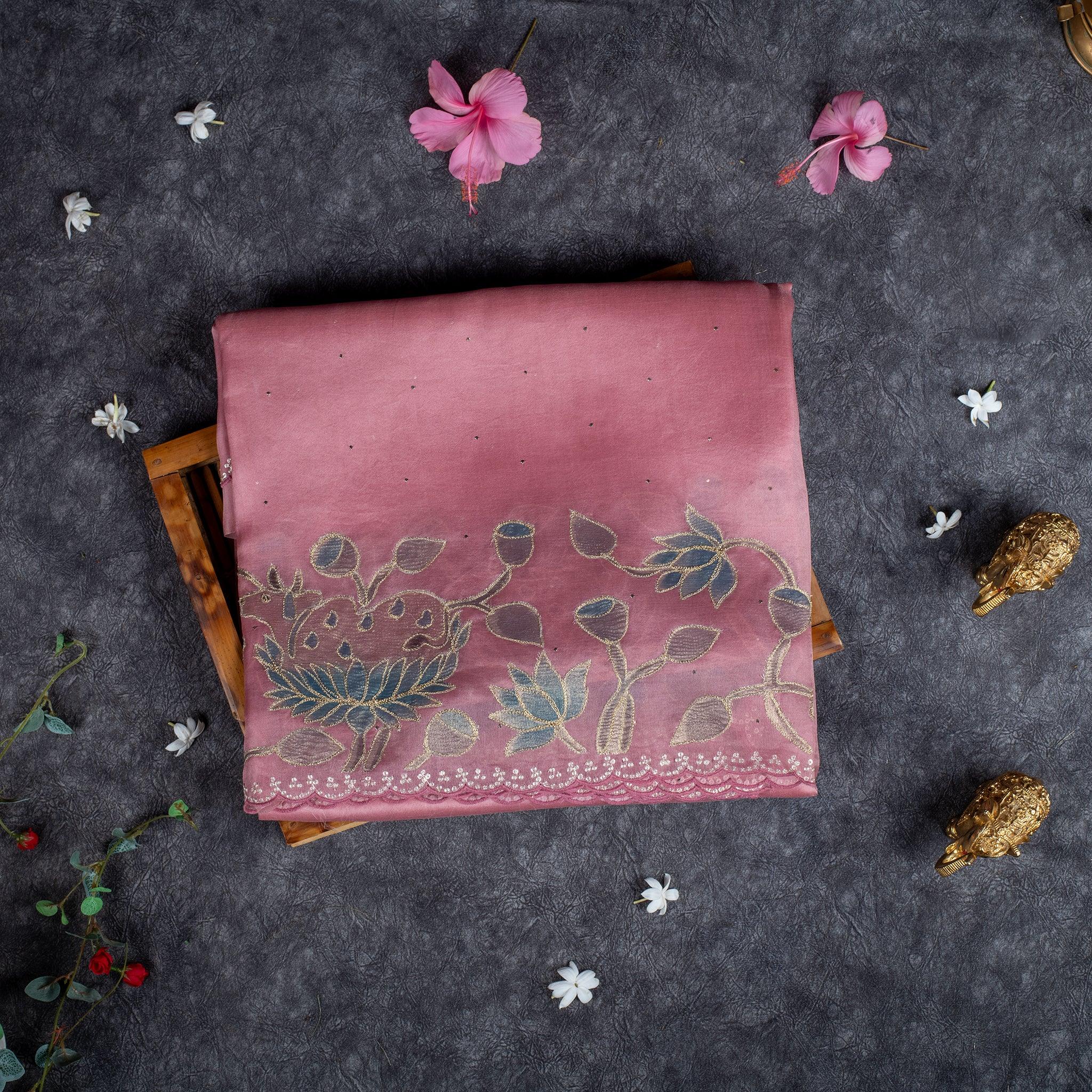 Pure Handloom Kora Saree with Mukesh Work & Floral Digital Print - Kleem Boutique