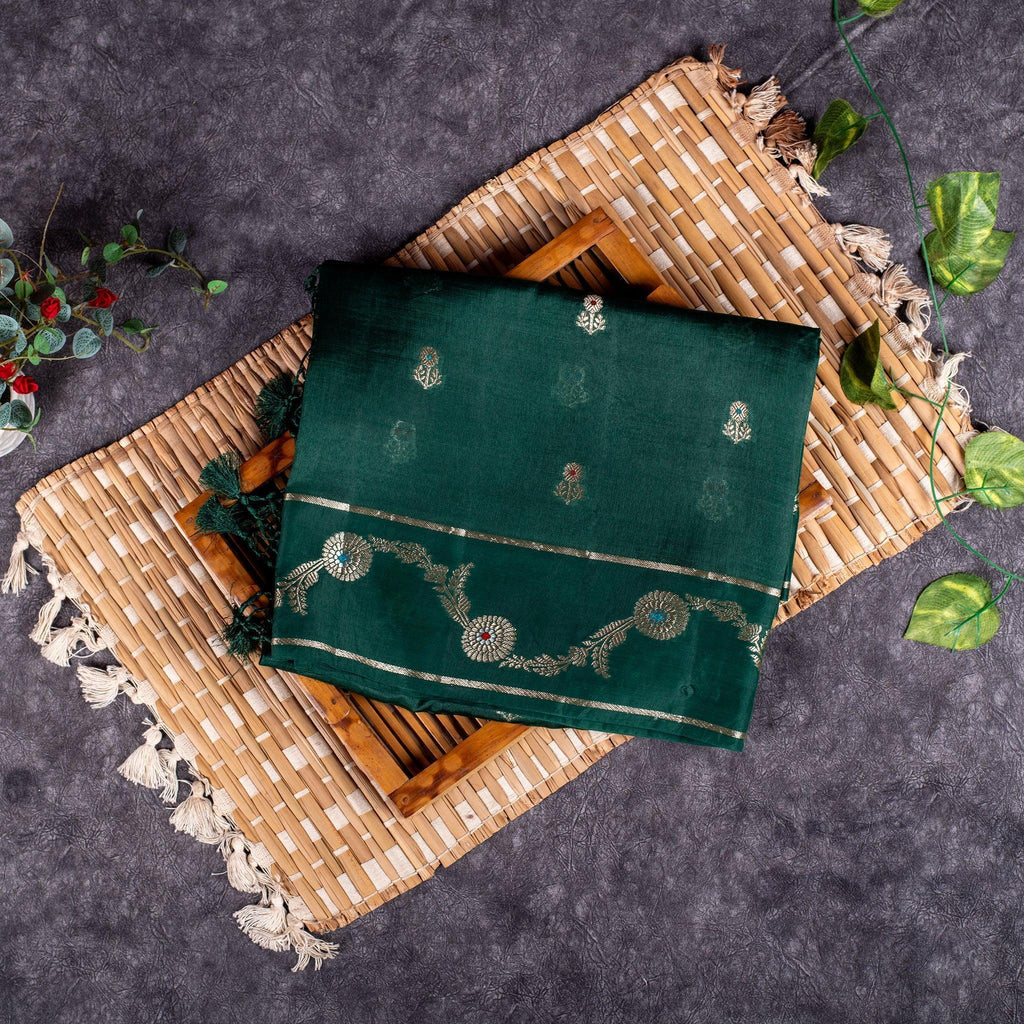 Banarasi Kora Saree – Bottle Green - Kleem Boutique