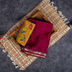 Mysore Crepe Saree with Contrast Blouse - Wine - Kleem Boutique