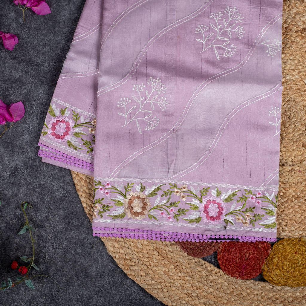 Semi Tussar Silk Saree – Organza & Tussar Fusion with Embroidery - Pink - Kleem Boutique