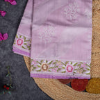 Semi Tussar Silk Saree – Organza & Tussar Fusion with Embroidery - Pink - Kleem Boutique