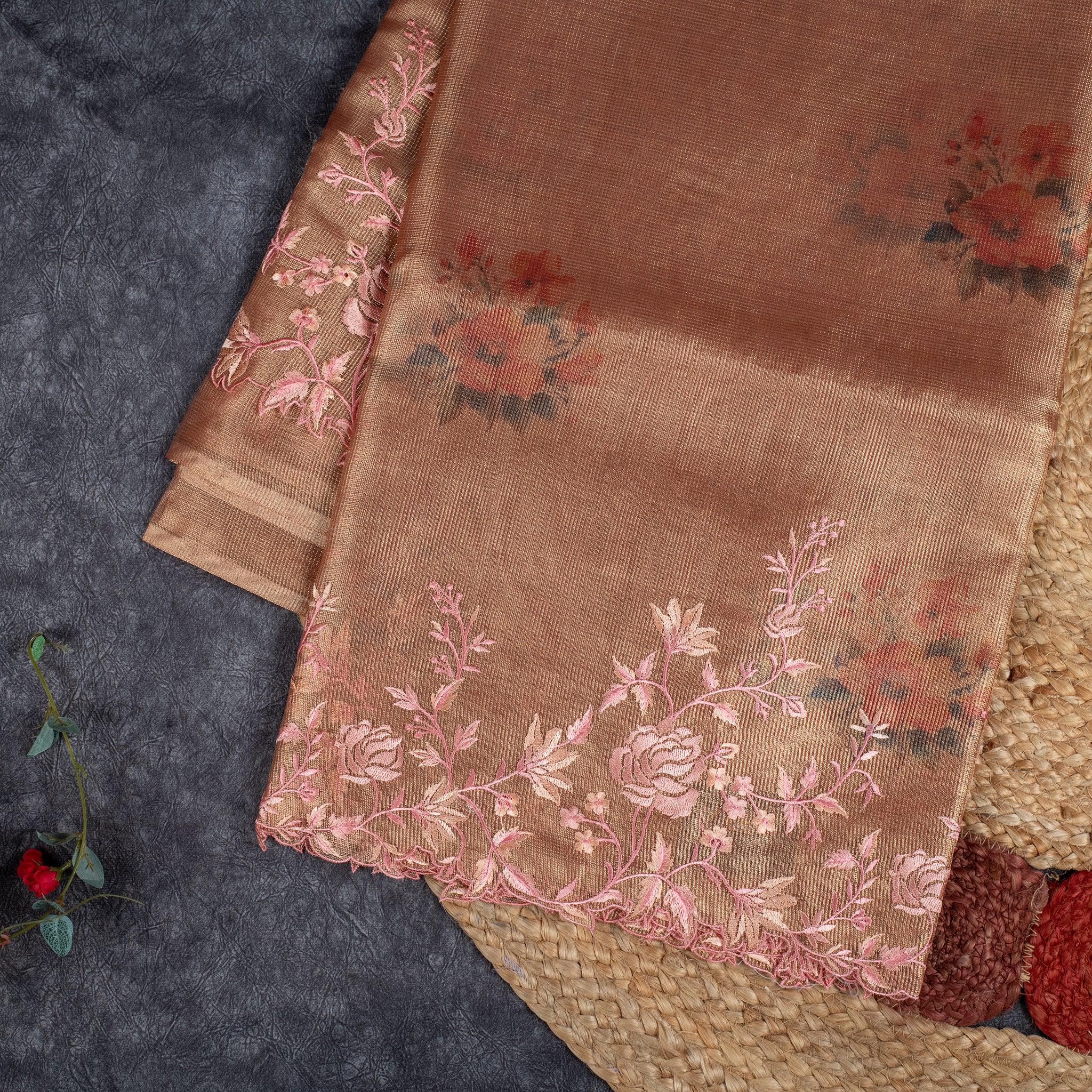 Tissue Organza Saree with Digital Floral Cutwork Embroidery - Kleem Boutique Main image