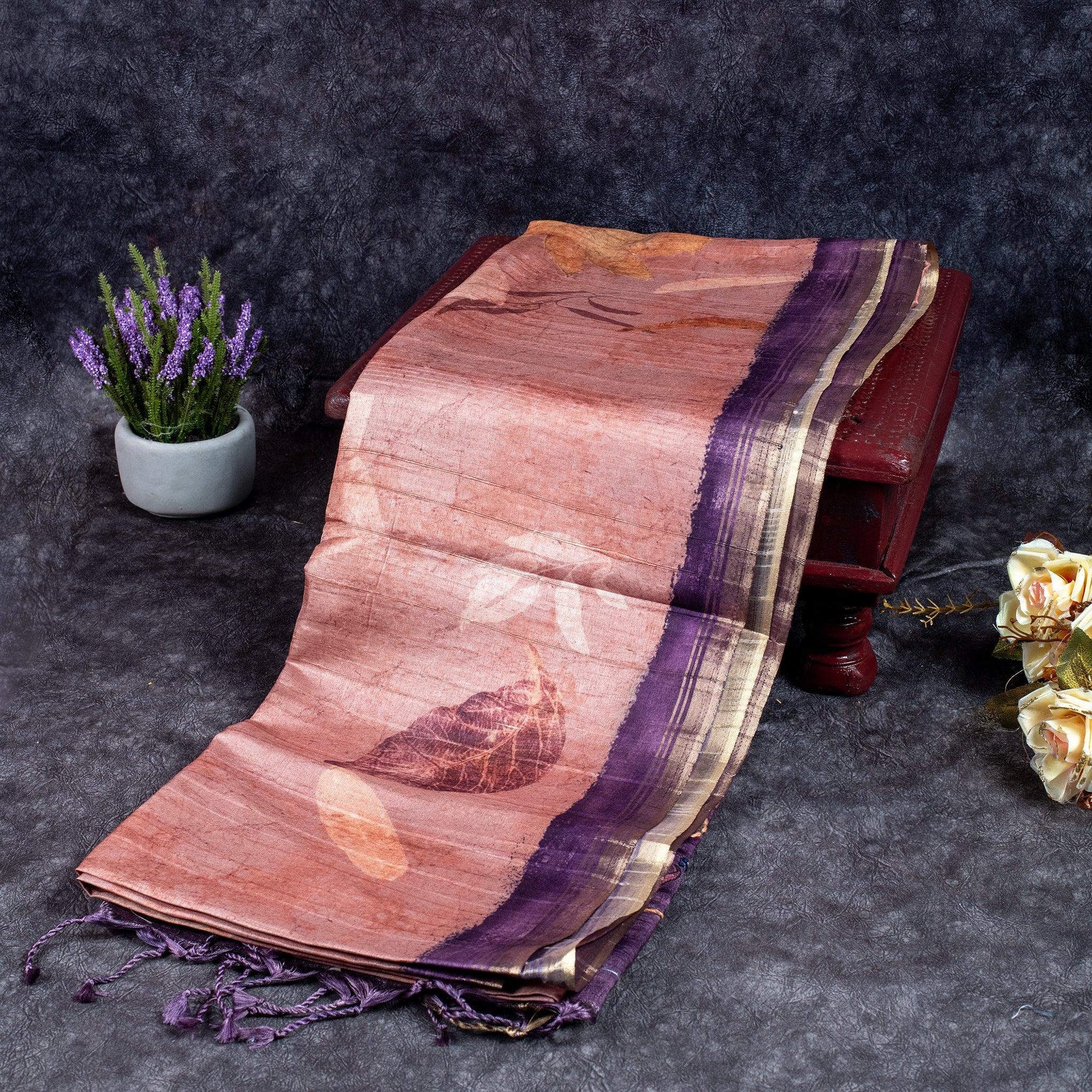 Semi Tussar Silk Saree – Eco Digital Floral & Leaf Print - Kleem Boutique Main image