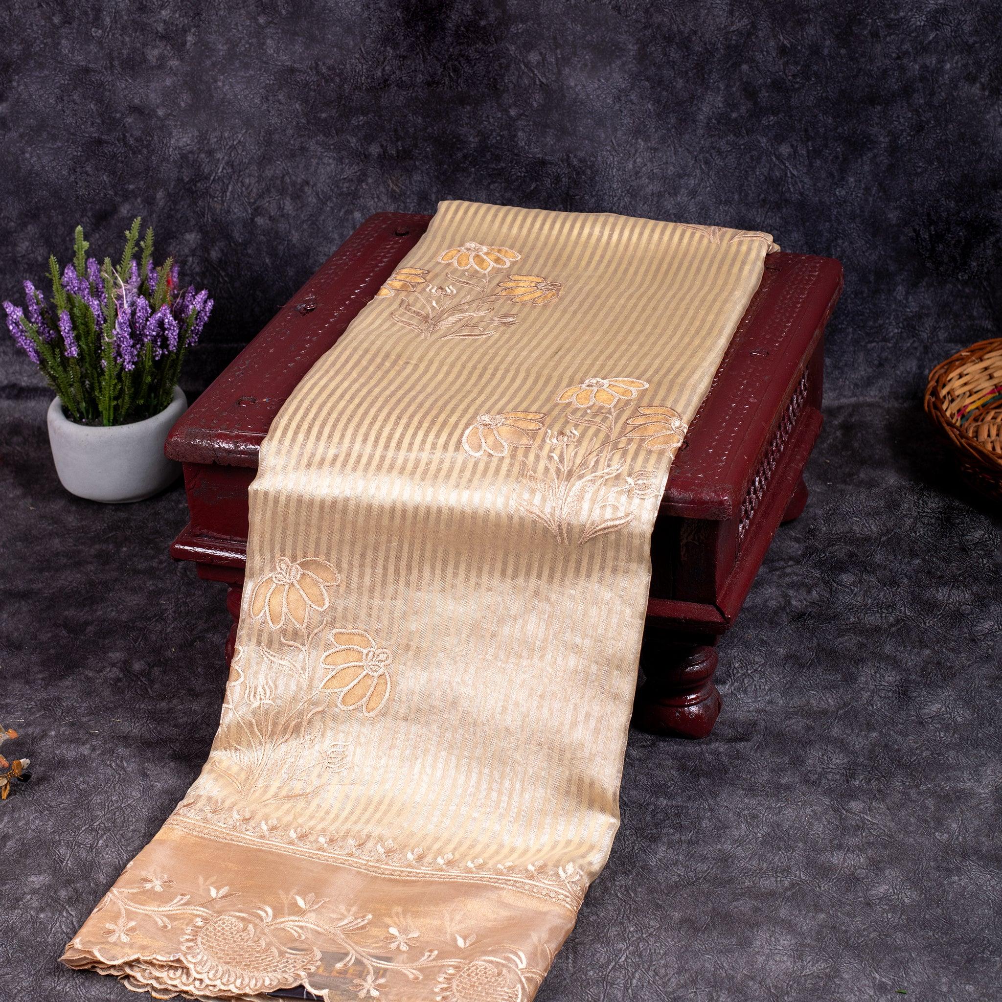 Pure Handloom Tissue Kora Saree – Appliqué & Embroidery Work - Kleem Boutique