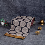 Pure Handloom Nizam Border Silk Saree with Kalamkari Print - Black & Off White - Kleem Boutique