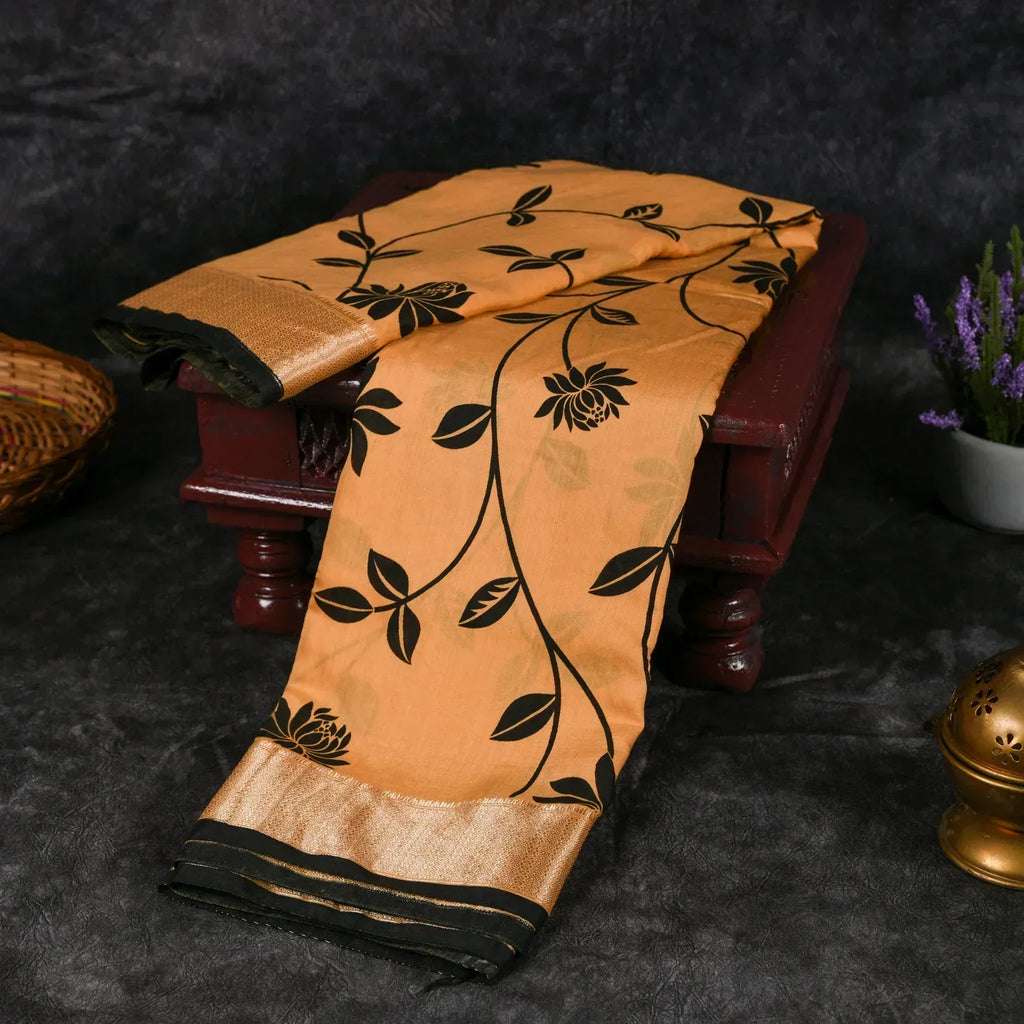 Dola Silk Golden Yellow Saree with Antique Zari Border - Kleem Boutique