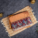 Pure Handloom Dye Silk Saree with Bird Printed Border - Beige - Kleem Boutique