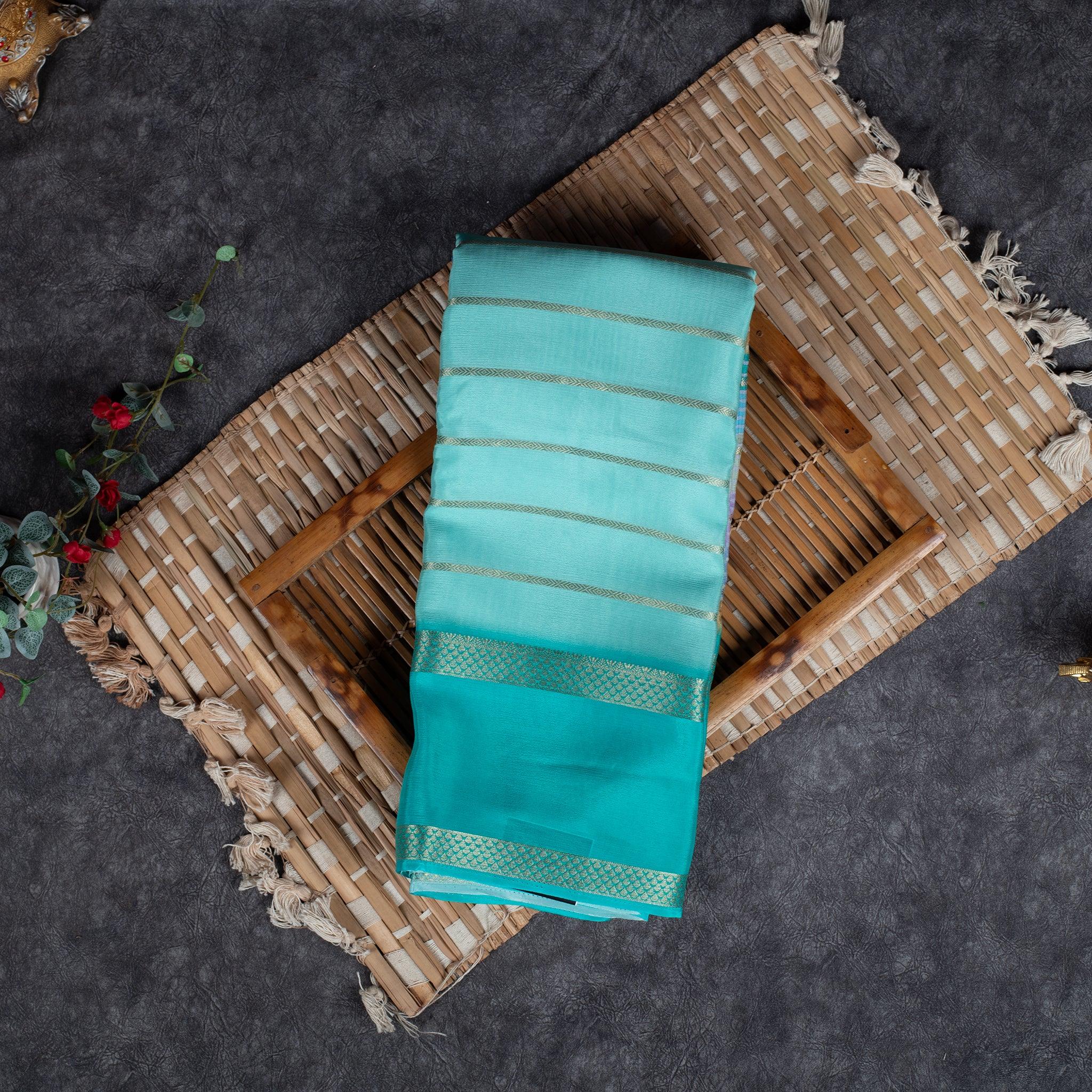 Shrinagar Silk Saree – Chinnon Crepe Fabric - Light Green - Kleem Boutique