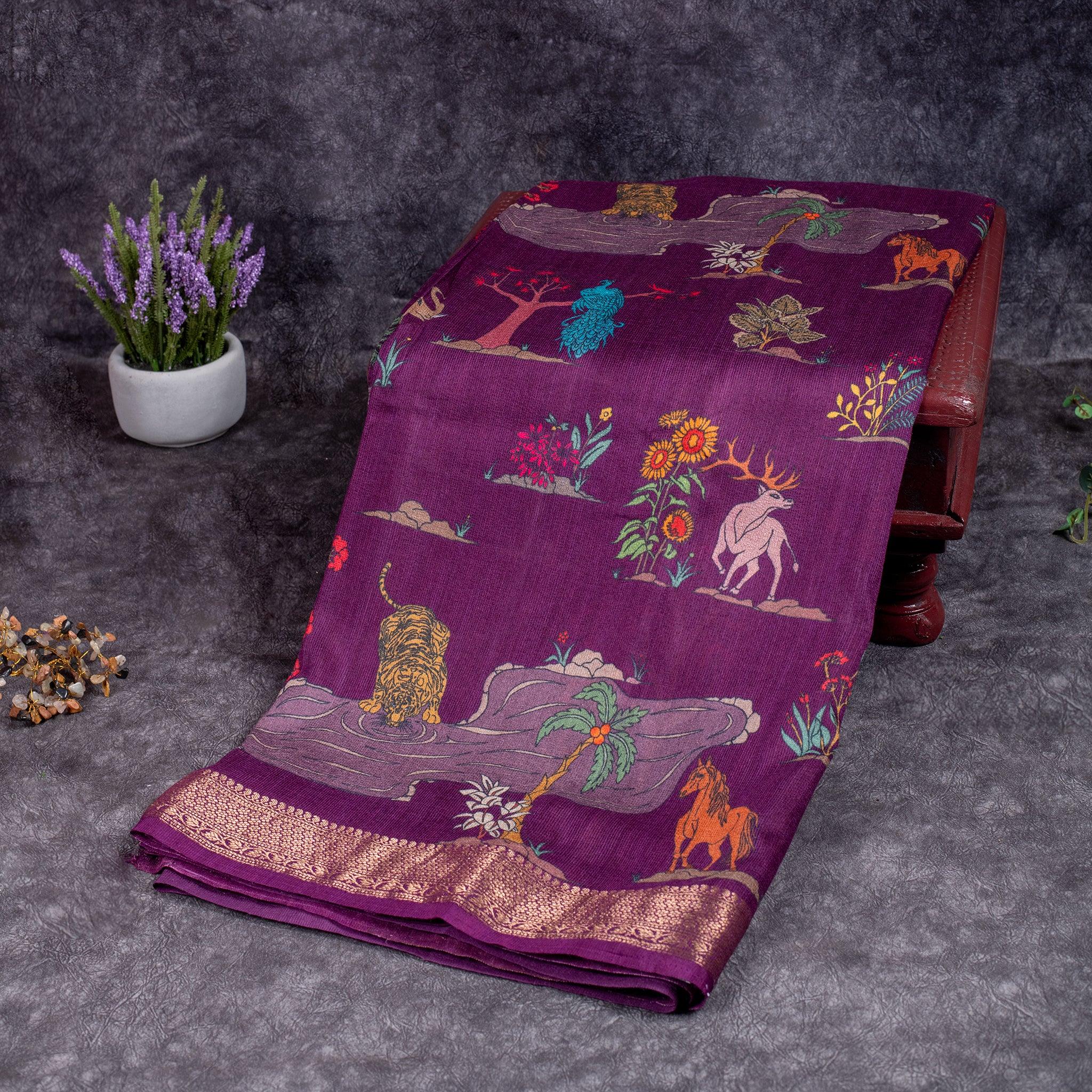 Pure Handloom Tussar Silk Saree with Contrast Antique Zari Border - Kleem Boutique Main image