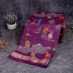 Pure Handloom Tussar Silk Saree with Contrast Antique Zari Border - Kleem Boutique