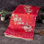 Pure Handloom Tussar Silk Deep Maroon Saree with Floral Digital Print & Mirror Work - Kleem Boutique