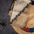 Semi Tussar Silk Saree with Applique Work – Off-White & Black - Kleem Boutique