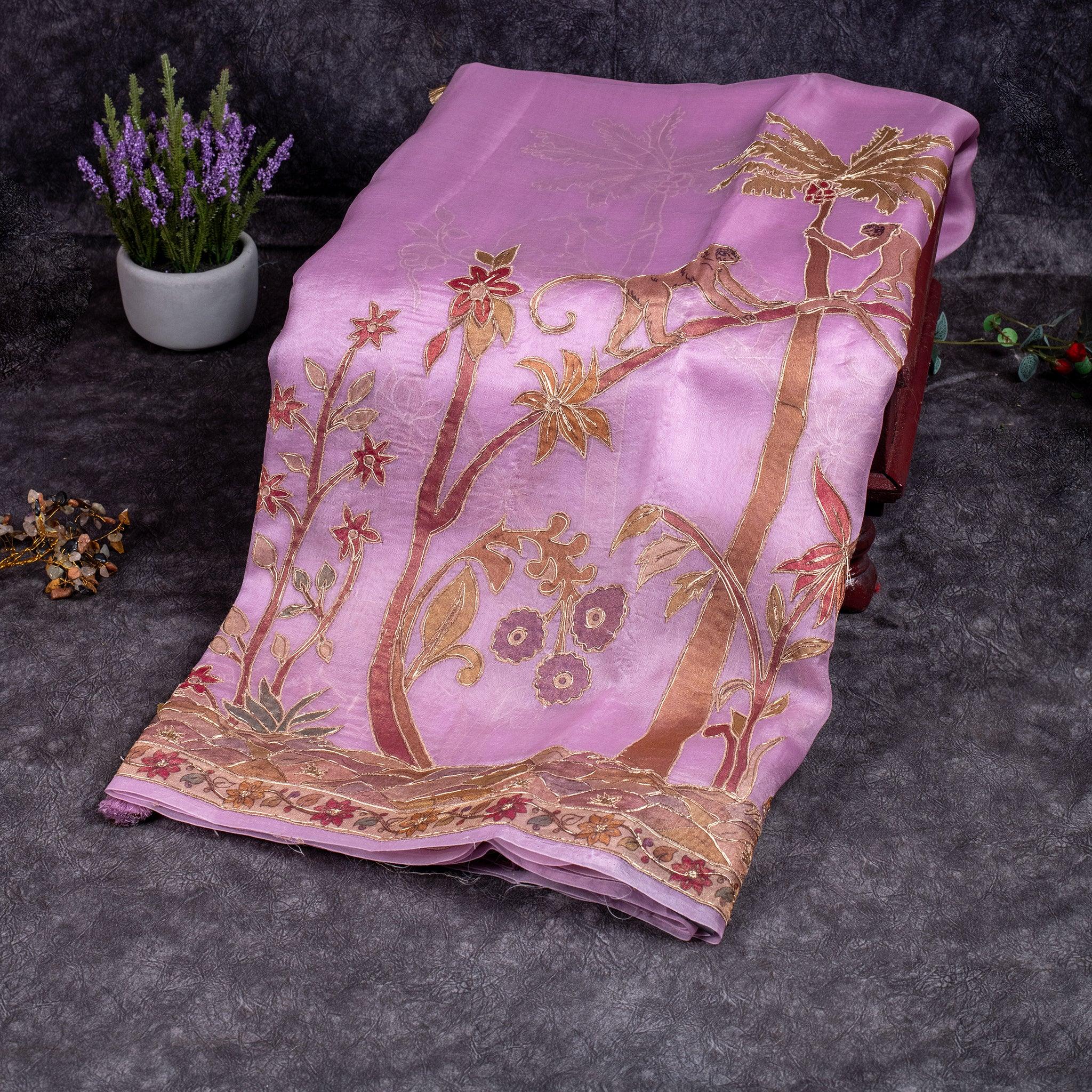 Organza Saree – Animal & Floral Appliqué Jungle Concept - Kleem Boutique Main image