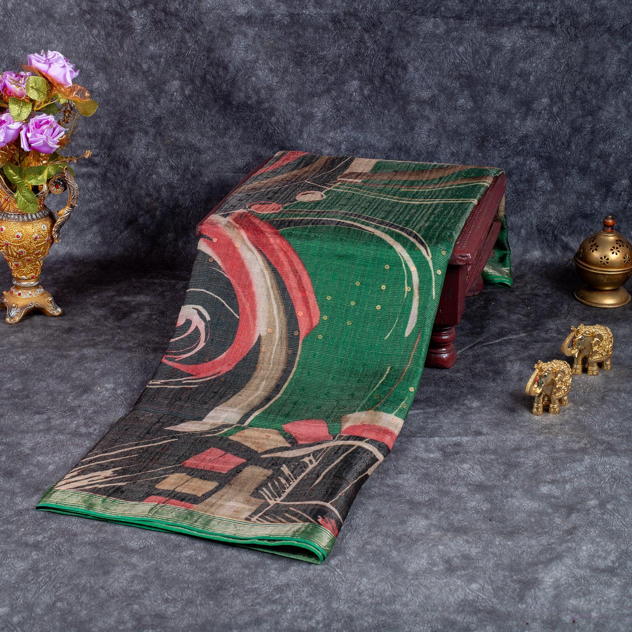 Pure Tissue Organza Saree with Sequins Weaving & Abstract Digital Print – Multicolour - Kleem Boutique