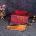 Pure Handloom Tussar Silk Saree with Abstract Digital Pallu & Contrast Green Blouse – Multicolour - Kleem Boutique