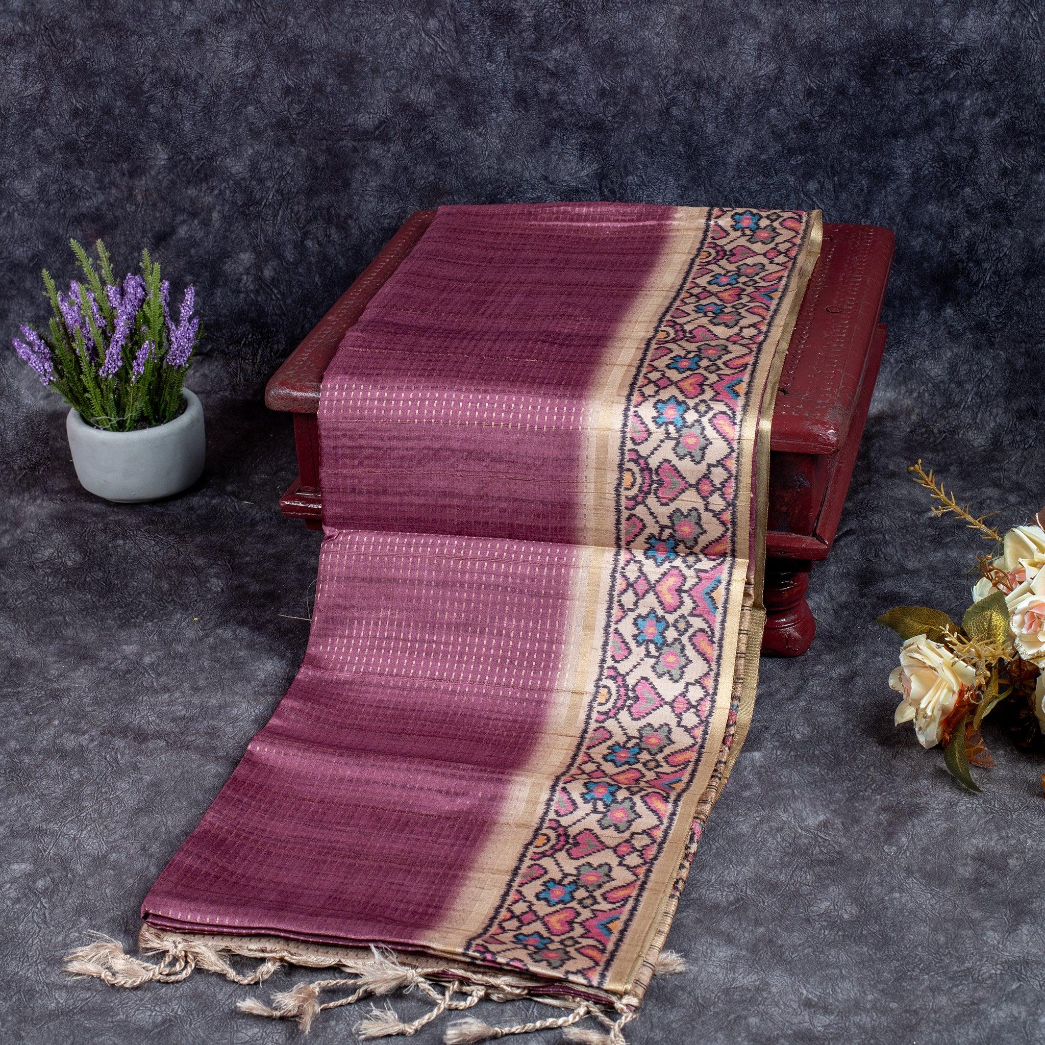 Semi Tussar Silk Saree – Zari Dotted Lines with Contrast Pallu - Kleem Boutique