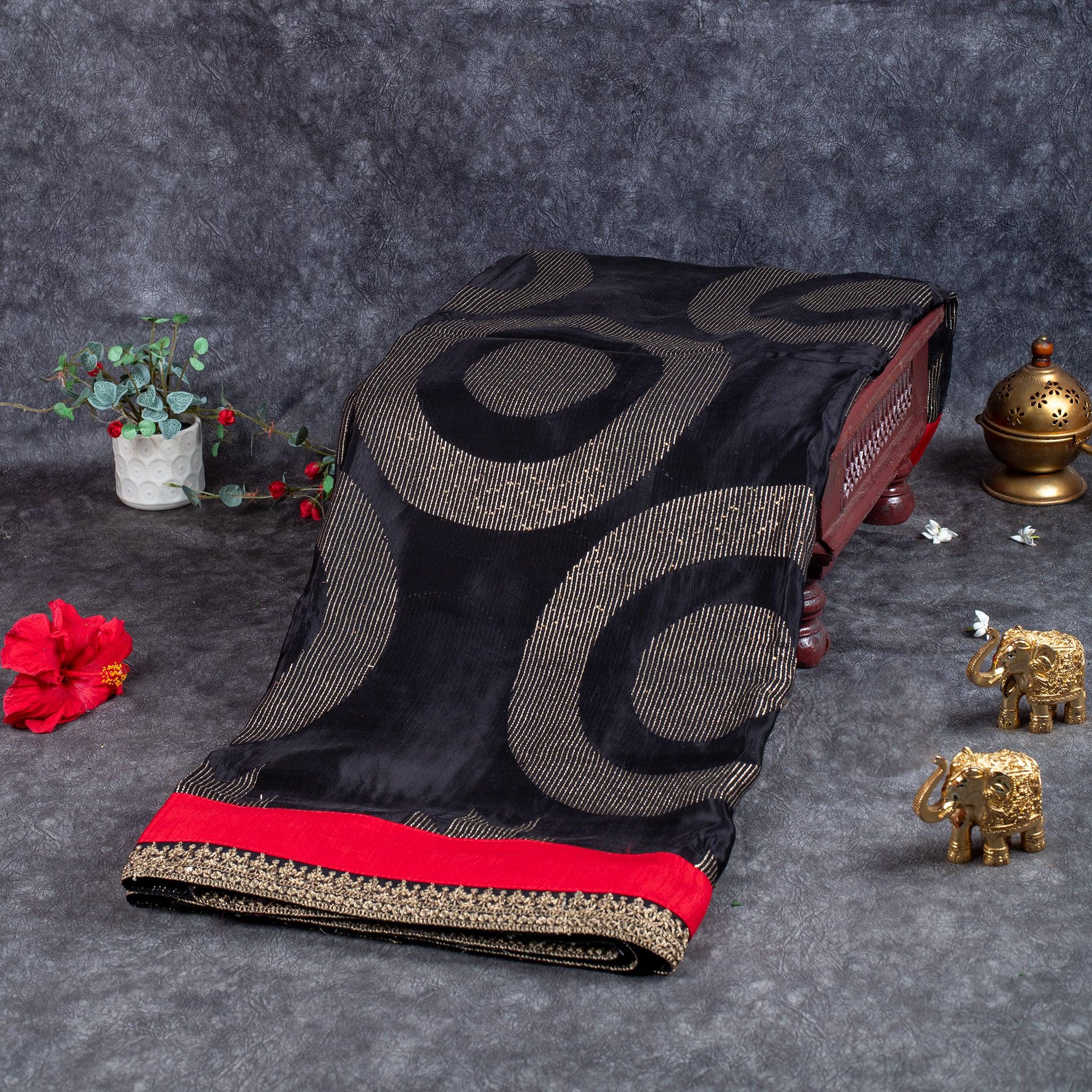 Pure Handloom Imported Satin Grip Saree with Sequin & Zari Embroidery – Black Main image