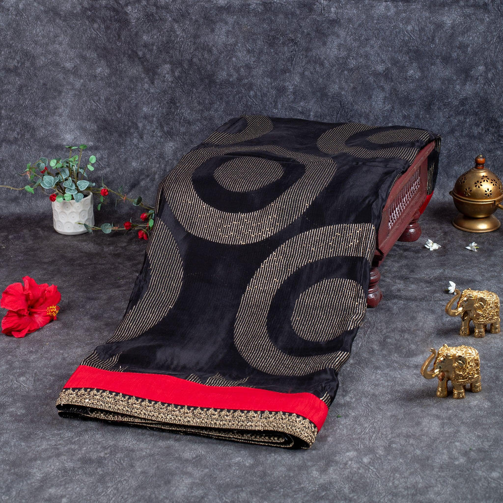 Pure Handloom Imported Satin Grip Saree with Sequin & Zari Embroidery – Black