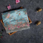 Tissue Kora Saree with Floral Embroidery Work - Sea Green - Kleem Boutique