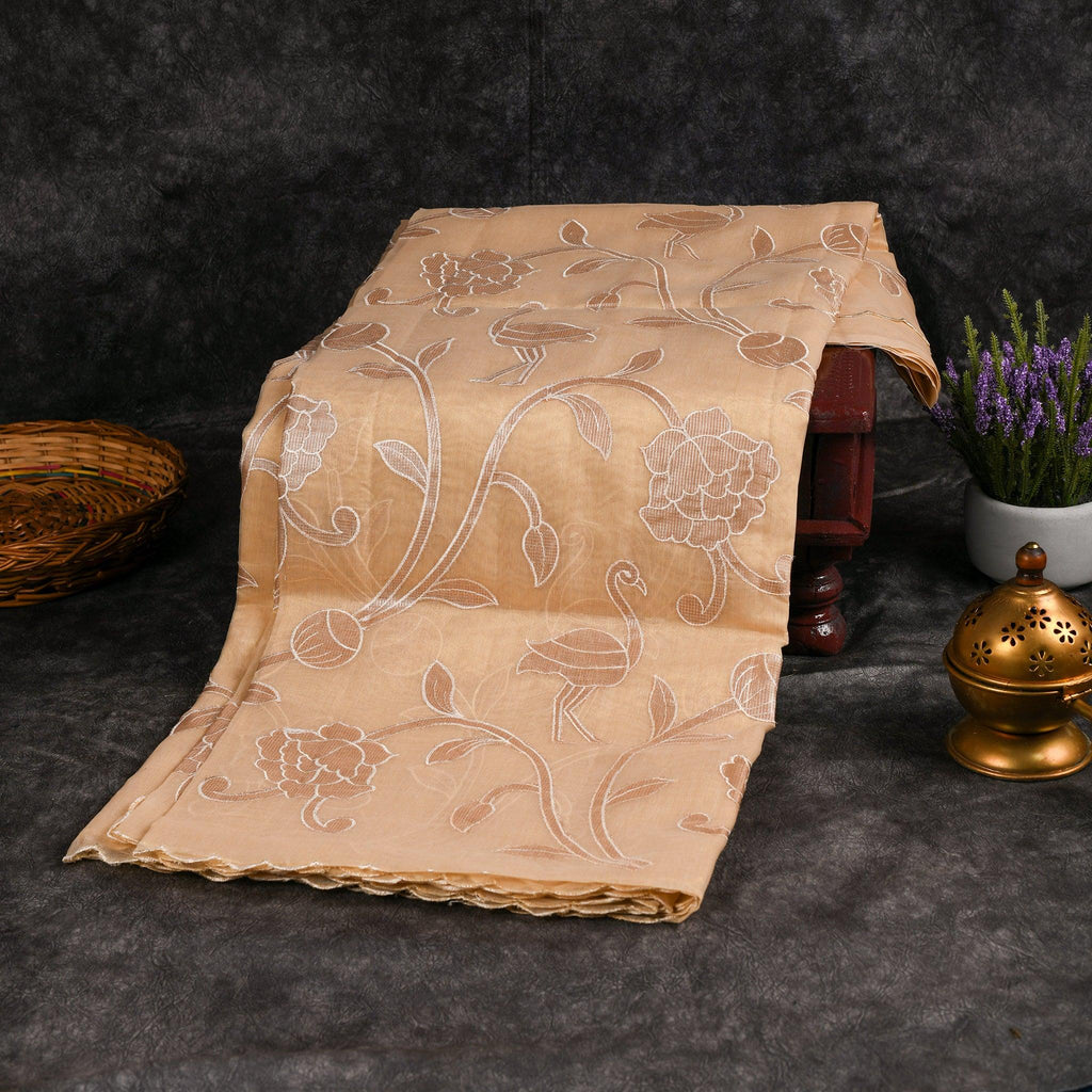 Soft Tissue Organza Off-White Saree with Tissue Applique Floral Design - Kleem Boutique