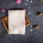 Handloom Masaroo Crepe Silk Saree with Digital Prints – Cream - Kleem Boutique