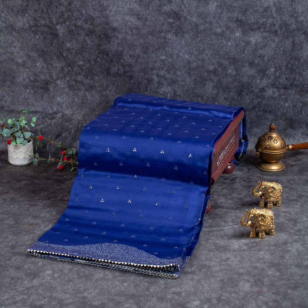 Handloom Kora Saree with Sequin Work – Deep Navy Blue