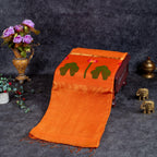 Jamdani Silk Saree with Horizontal Line Design – Handwoven Elegance -Orange - Kleem Boutique