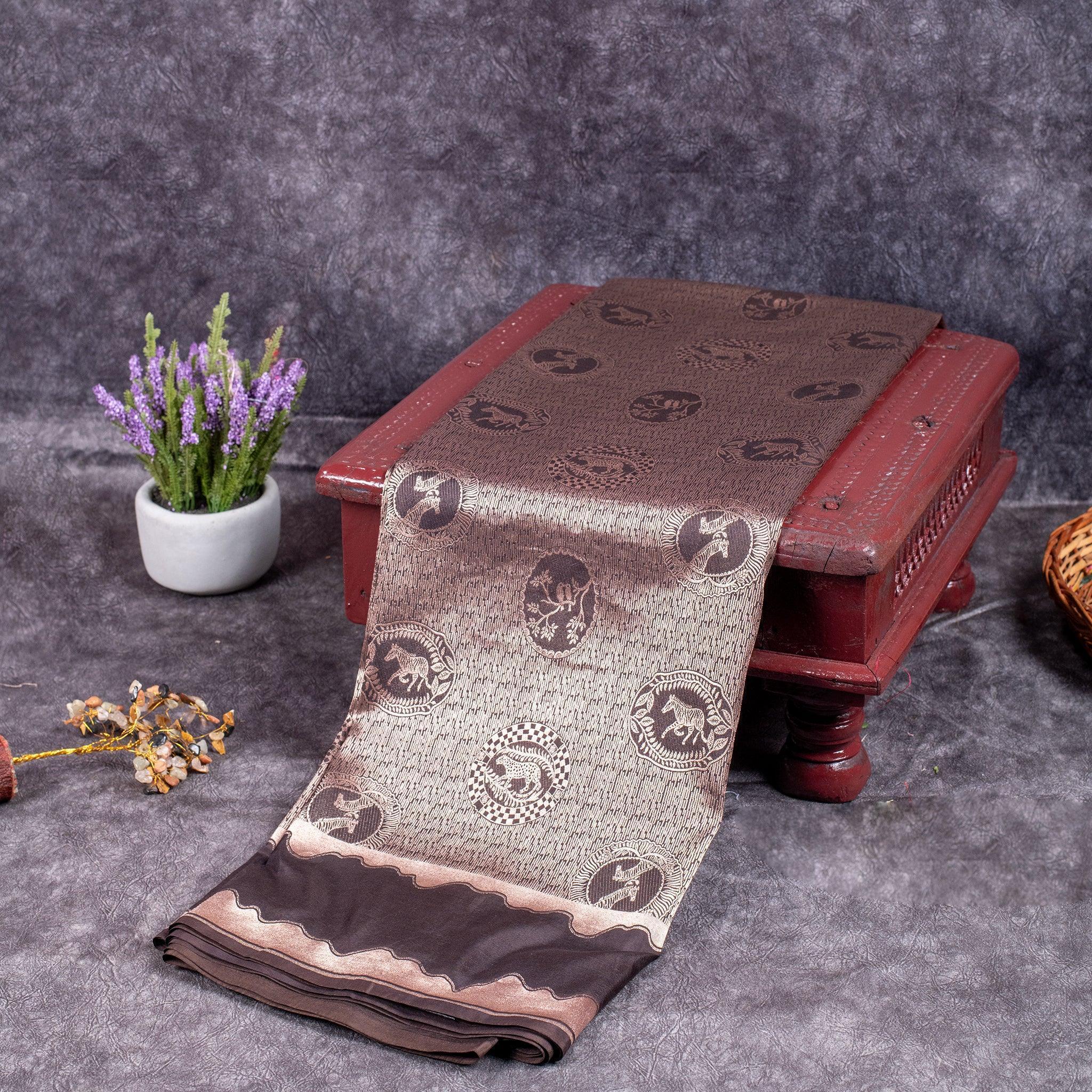 Handloom Banarasi Brocade Saree – Animal Motifs with Gold Zari - Kleem Boutique Main image