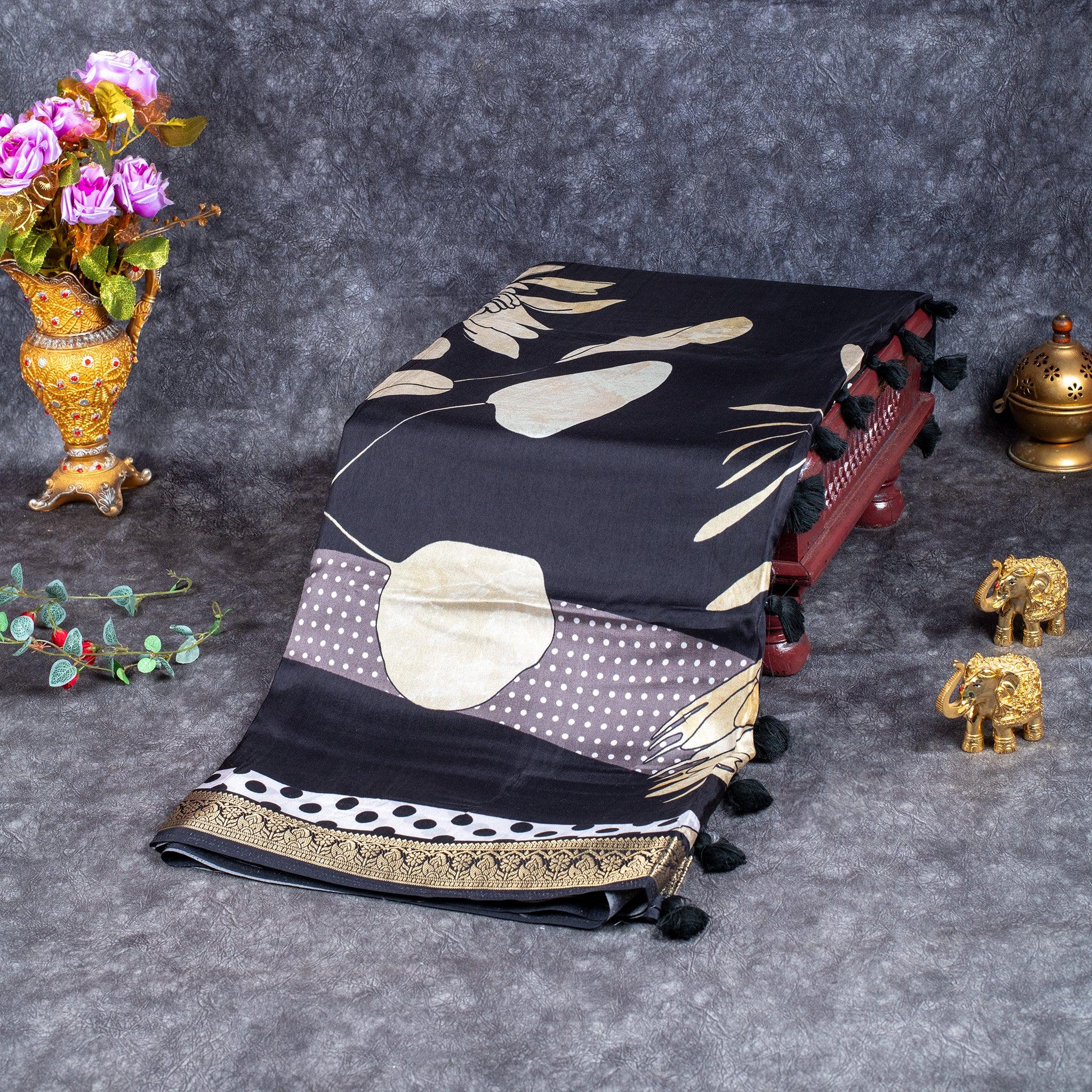 Saundarya Silk Saree – Classic Black & White Combination - Kleem Boutique Main image