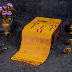 Jamdani Silk Saree with Horizontal Line Design – Handwoven Elegance - Yellow - Kleem Boutique